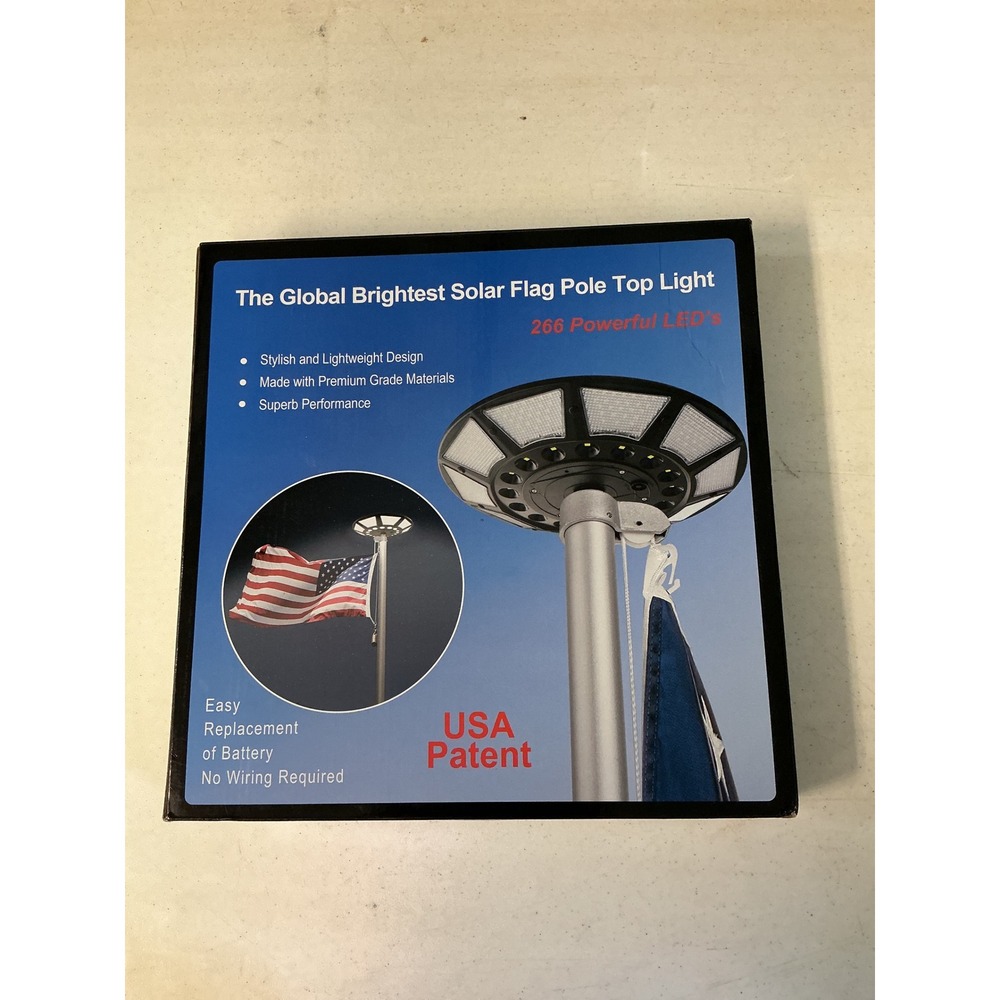 Solar Flag Pole Top Light 266 LED Waterproof Outdoor Flagpole Downlight Black